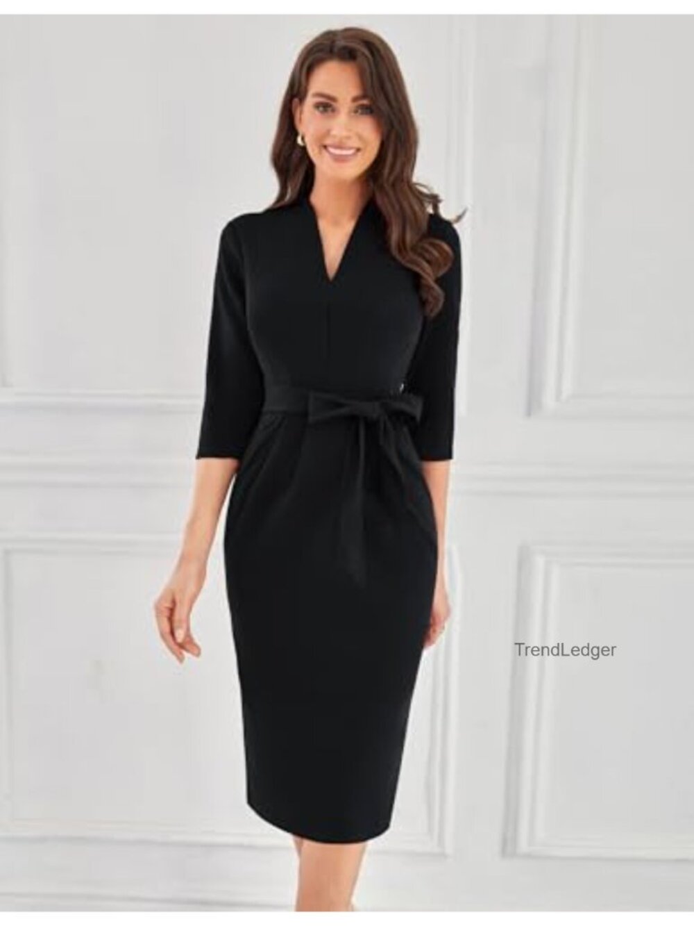 GRACE KARIN Women's 3/4 Sleeve Work Dress with Pockets Bodycon Belted Dress
